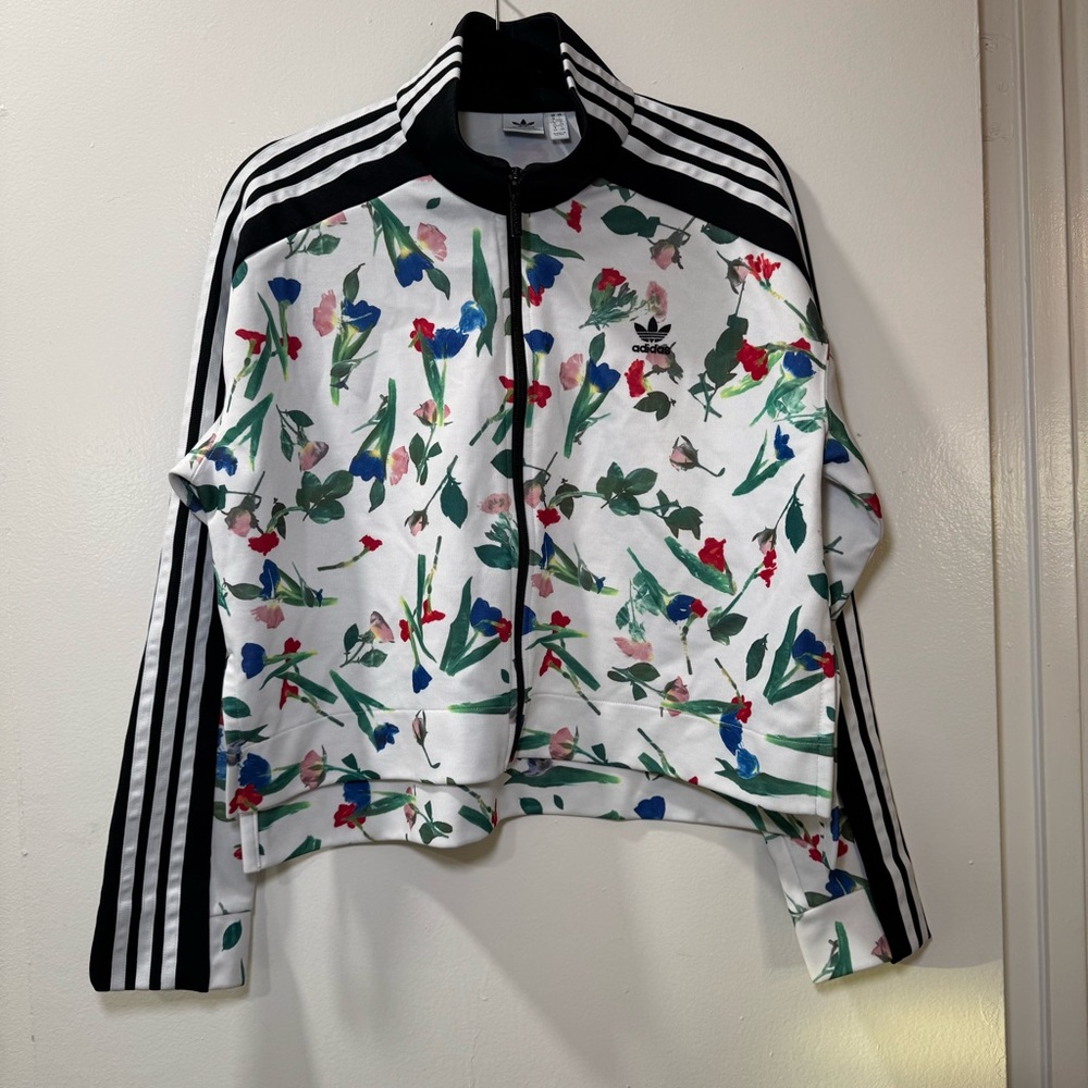Adidas Originals Floral Track Jacket | Cropped Zip-Up | Size L - Picture 4 of 13